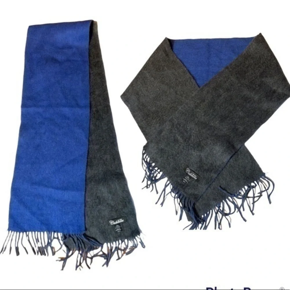 Mongolian cashmere scarf reversible blue dark gray double sided‎